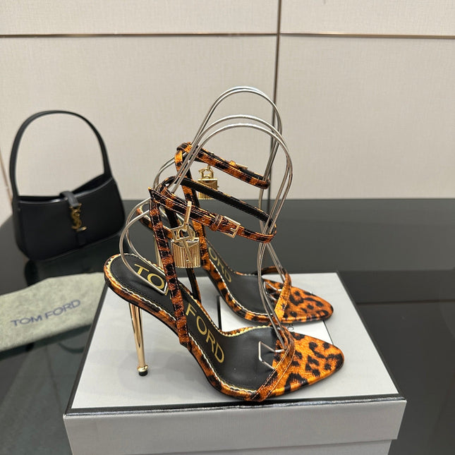 TOM FORD 26S HEELED SANDALS 100 MM IN LEOPARD PRINT CALFSKIN STYLE 4