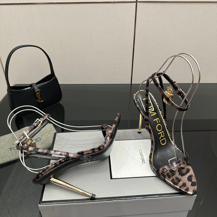 TOM FORD 26S HEELED SANDALS 100 MM IN LEOPARD PRINT CALFSKIN STYLE 1