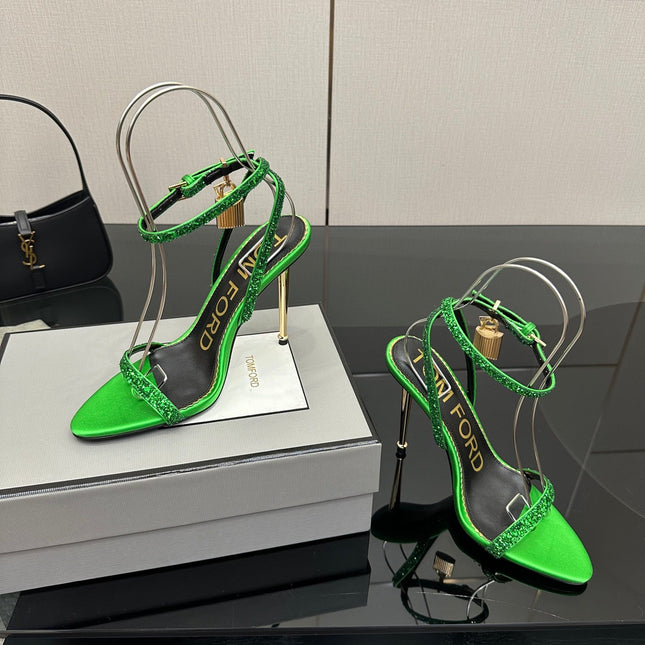 TOM FORD 26S HEELED SANDALS 100 MM IN GREEN CALFSKIN
