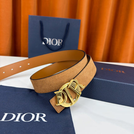 DIOR 26S CD LOGO BELT IN BROWN SUEDE CALFSKIN GOLD HARDWARE