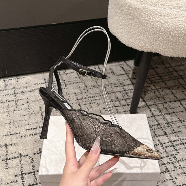JIMMY CHOO 26S SLINGBACK HEELS 95 MM IN BLACK LACE