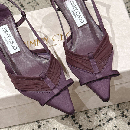 JIMMY CHOO 26S SLINGBACK HEELS 65 MM IN DEEP PURPLE FABRIC