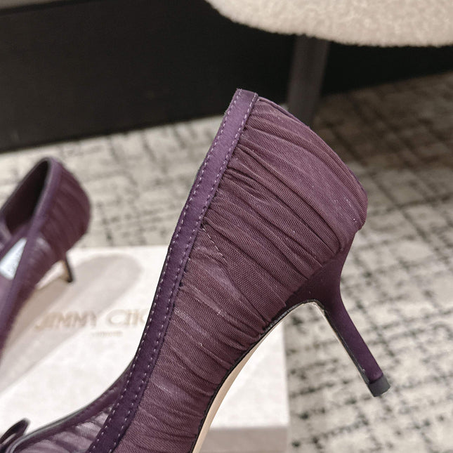 JIMMY CHOO 26S POINTED-TOE HIGH HEELS 65 MM IN DEEP PURPLE FABRIC