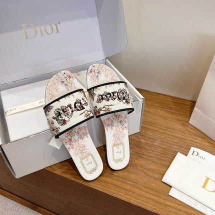 DIOR 26S FLAT SLIDE SANDALS IN MULTICOLOR EMBROIDERED CANVAS 001