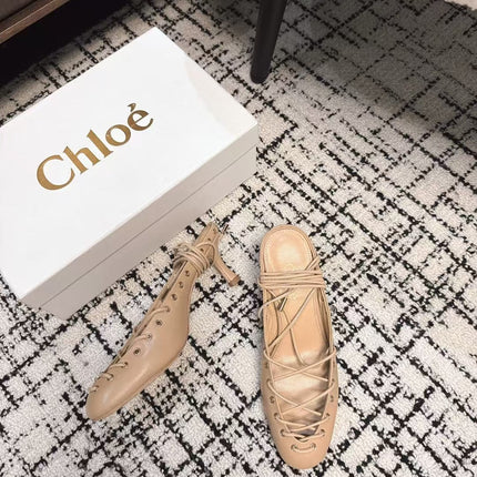CHLOÉ 26S LACE-UP HEELS 60 MM IN NUDE BEIGE CALFSKIN
