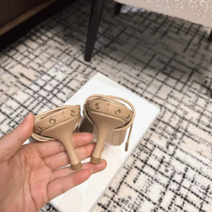 CHLOÉ 26S LACE-UP HEELS 60 MM IN NUDE BEIGE CALFSKIN