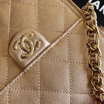 CHANEL 25S HOBO BAG 40 IN ROSE METALLIC CAVIAR