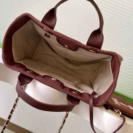 CHANEL 25S TOTE BAG 33 IN DARK RED CANVAS