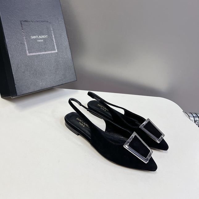 SL SQUARE BUCKLE SLINGBACK BLACK SUEDE