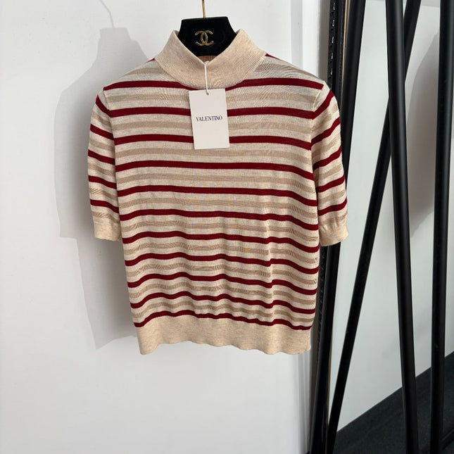 VALENTINO 26S SHORT-SLEEVE TURTLENECK KNIT TOP 436