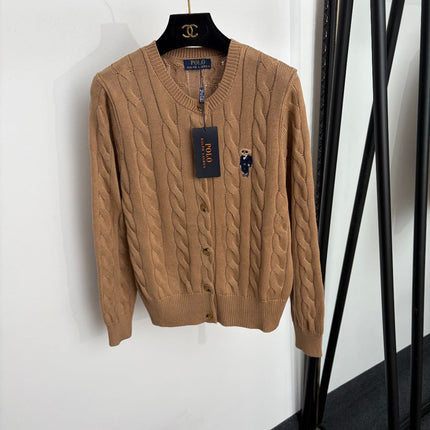RALPH LAUREN 26S BEAR-EMBROIDERED CABLE-KNIT CARDIGAN 673