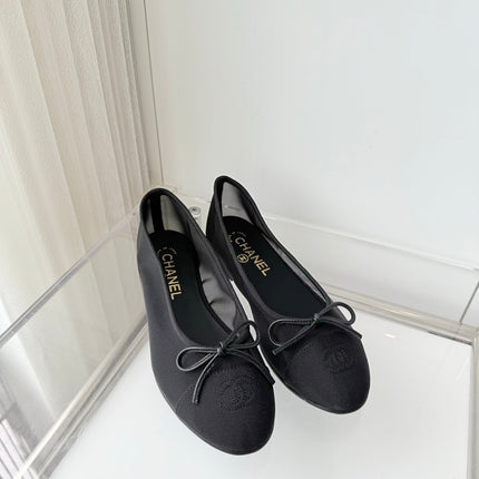 CHANEL 26S BALLET FLATS IN BLACK MESH TOE CAP AND BOW