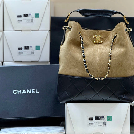 CHANEL 25S SHOPPING BAG 33 IN BROWN AND BLACK SUEDE CALFSKIN