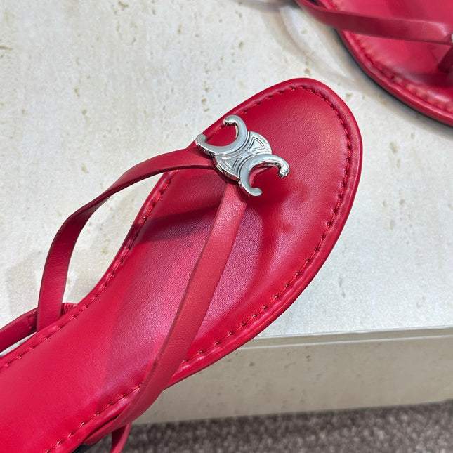 CELINE 26S THONG SANDALS IN RED CALFSKIN