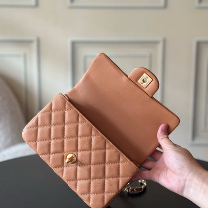 CHANEL 25S FLAP BAG 20 CM IN LIGHT BROWN CAVIAR LEATHER WITH GOLD HARDWARE