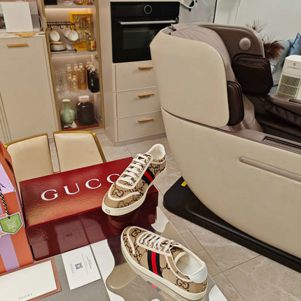 GUCCI 26S GG WEB SNEAKERS IN BEIGE GG CANVAS