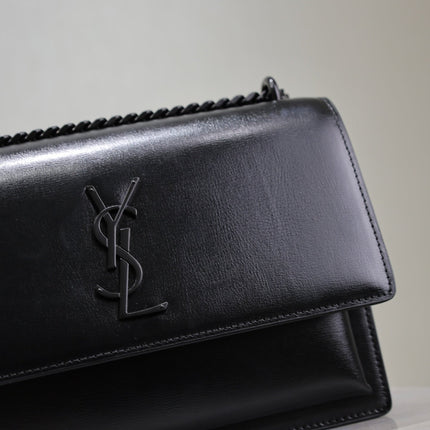 YSL 25S SUNSET BAG 22 IN BLACK CALFSKIN BLACK HARDWARE