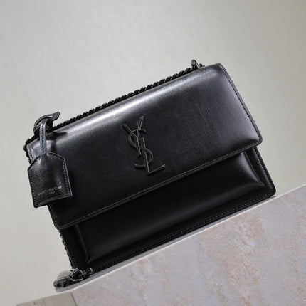 YSL 25S SUNSET BAG 22 IN BLACK CALFSKIN BLACK HARDWARE