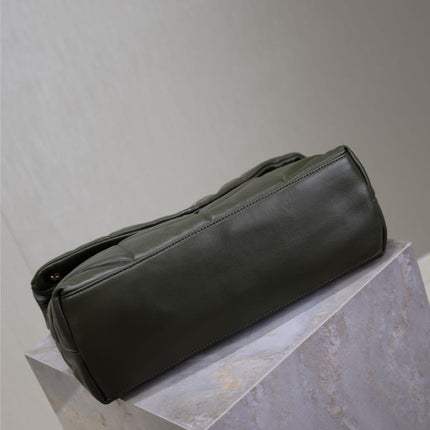 YSL 25S LOULOU PUFFER GM 35 IN DARK OLIVE CALFSKIN GOLD HARDWARE
