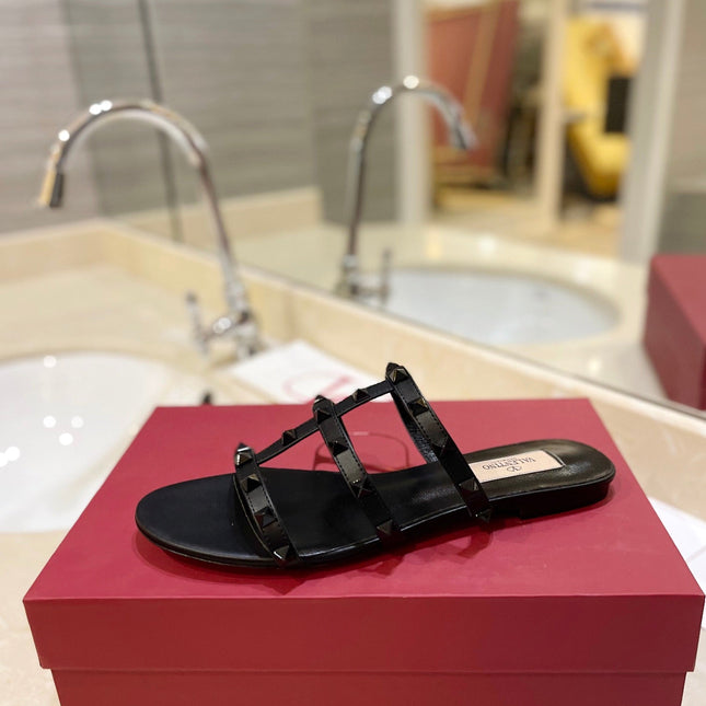 VALENTINO 26S ROCKSTUD CAGED SANDALS IN BLACK SMOOTH CALFSKIN