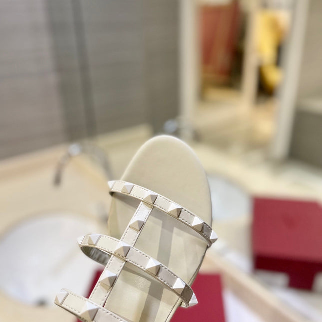 VALENTINO 26S ROCKSTUD CAGED SANDALS IN WHITE CALFSKIN