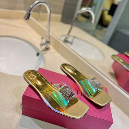 VALENTINO 26S FLAT SLIDES IN GOLD LAMBSKIN WITH CRYSTAL STYLE 3