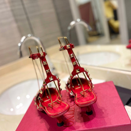 ROCKSTUD SLINGBACK IN CHERRY RED CALFSKIN 50MM