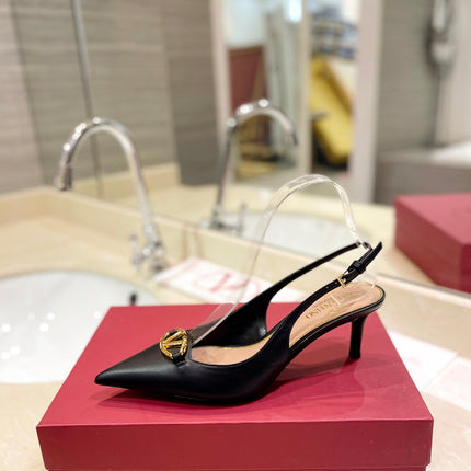 VALENTINO 26S SLINGBACK PUMPS 65 MM IN BLACK CALFSKIN