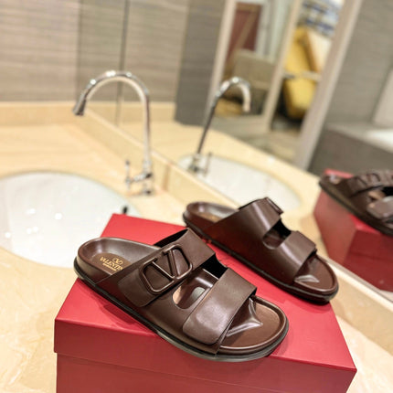 VALENTINO 26S FOOTBED SANDALS IN BROWN CALFSKIN