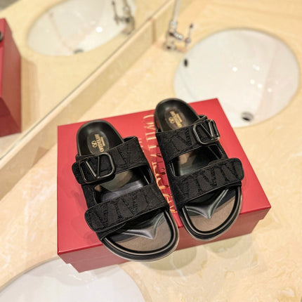 VALENTINO 26S VELCRO SANDALS IN BLACK JACQUARD FABRIC AND LEATHER WITH HARDWARE