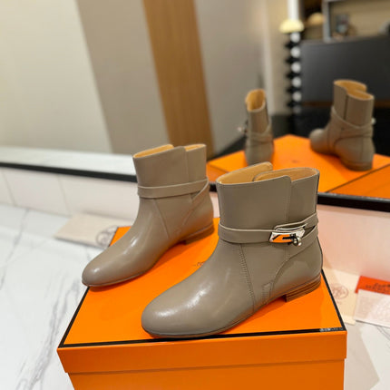HM 26S NEO ANKLE BOOTS IN GREYISH BEIGE CALFSKIN