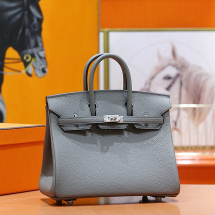 HM 25S BIRKIN BAG 25 CM IN GREY TOGO WITH SILVER HARDWARE
