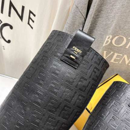 FENDI 25S HIGH BOOTS IN BLACK COWHIDE LOGO EMBOSSING