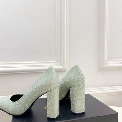 ALAIA 26S HIGH HEELS 95 MM IN SAGE GREEN CROCODILE-EMBOSSED CALFSKIN