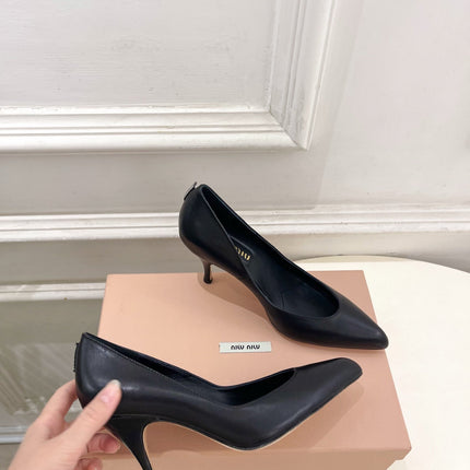 MIUMIU 26S POINTED TOE HIGH HEELS 85MM IN BLACK CALFSKIN