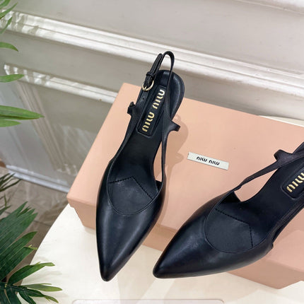 MIUMIU 26S SLINGBACK PUMPS 85MM IN BLACK CALFSKIN