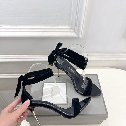 TOM FORD 26S HIGH-HEELED SANDALS 105 MM IN BLACK FABRIC AND CALFSKIN
