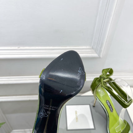 TOM FORD 26S HIGH-HEELED SANDALS 105 MM IN GREEN FABRIC AND CALFSKIN