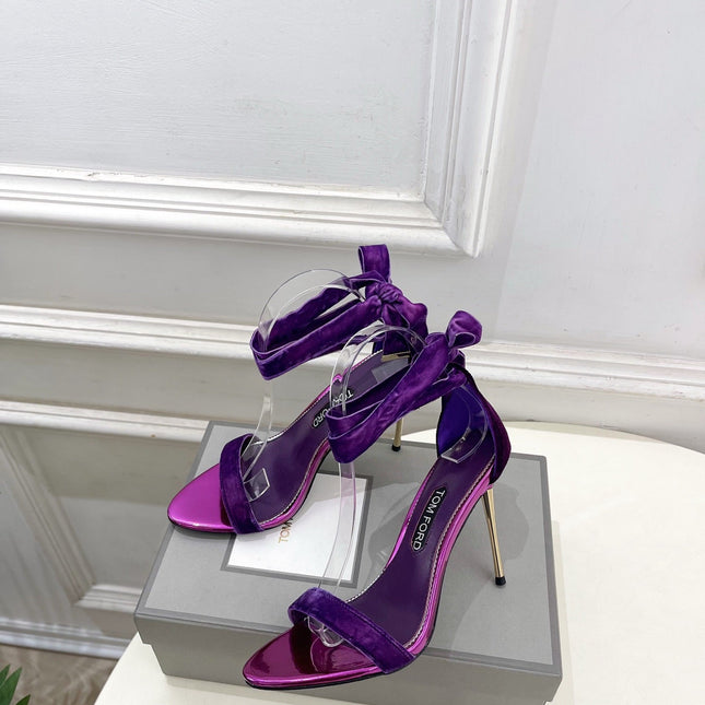 TOM FORD 26S HIGH-HEELED SANDALS 105 MM IN PURPLE FABRIC AND CALFSKIN