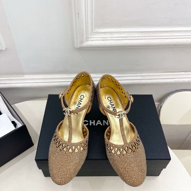 CHANEL 26S HIGH HEELS 65 MM IN GOLD WITH CRYSTAL EMBELLISHMENTS