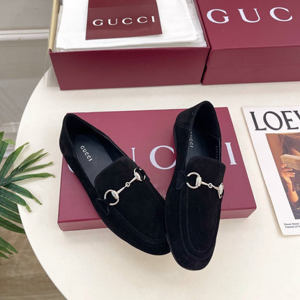 GUCCI 26S LOAFERS MM IN BLACK SUEDE WITH SILVER HARDWARE