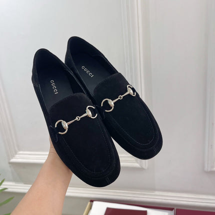 GUCCI 26S LOAFERS MM IN BLACK SUEDE WITH SILVER HARDWARE