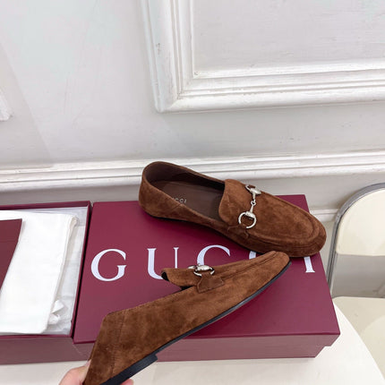 GUCCI 26S LOAFERS MM IN BROWN SUEDE WITH SILVER HARDWARE