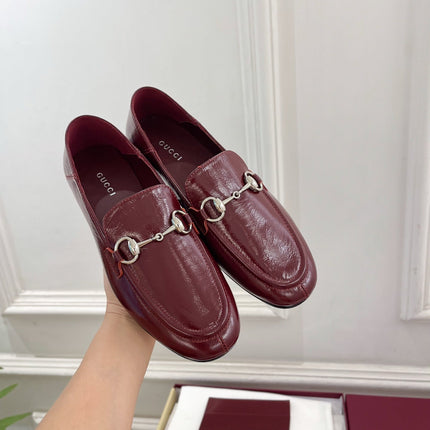 GUCCI 26S LOAFERS MM IN DARK RED CALFSKIN WITH SILVER HARDWARE