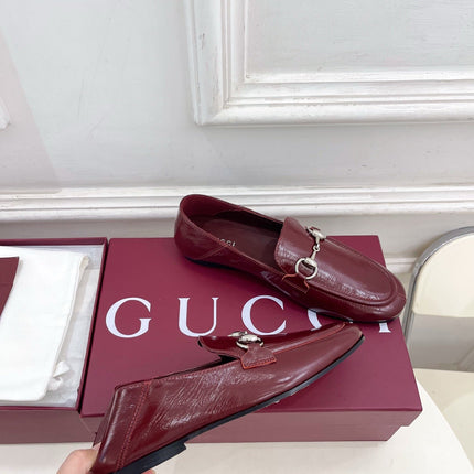 GUCCI 26S LOAFERS MM IN DARK RED CALFSKIN WITH SILVER HARDWARE