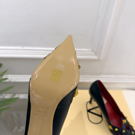 VALENTINO 26S STUDDED POINTED TOE PUMPS 80 MM IN BLACK CALFSKIN
