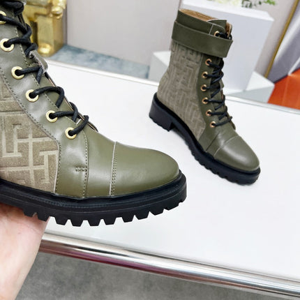 BALMAIN 26S BOOTS IN MOSS GREEN CALFSKIN AND SUEDE