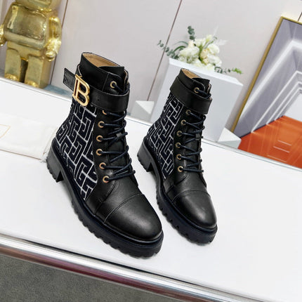BALMAIN 26S BOOTS IN BLACK CALFSKIN AND WOOL
