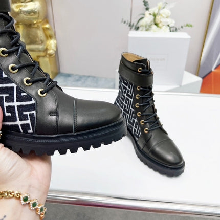 BALMAIN 26S BOOTS IN BLACK CALFSKIN AND WOOL