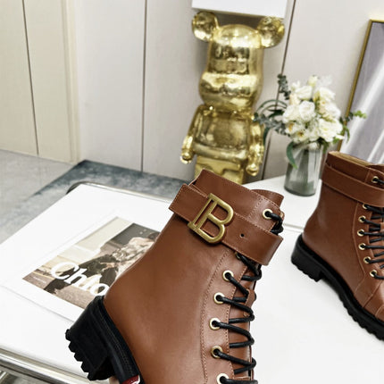 BALMAIN 26S BOOTS IN BROWN CALFSKIN